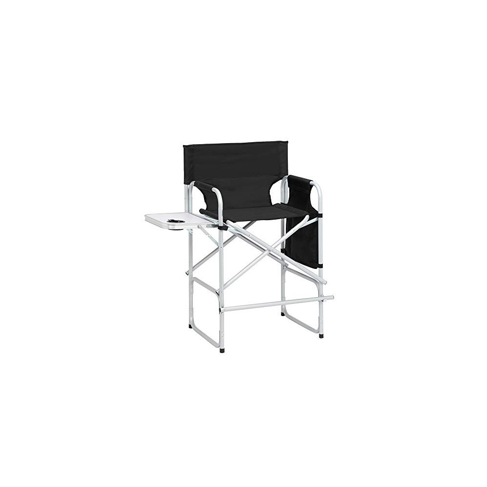 Medium Tall Foldable Directors Chair Outdoor Makeup Artist Chair Bar Height with Side Table Brush Bag Cup Holder, No Storage