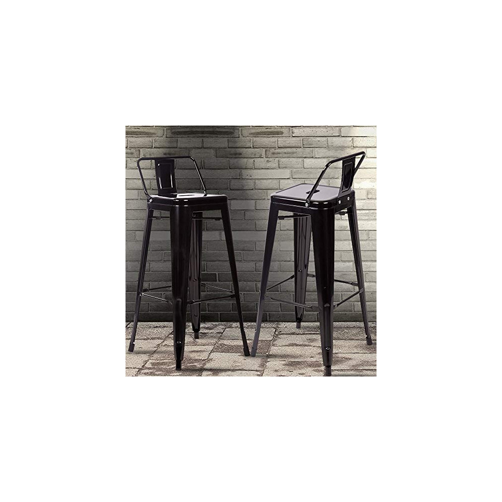 Bar Stool Set of 2 Counter Stool Industrial Metal Chairs Patio Tolix-Style Barstools 30-inch Black Trattoria Bar Side Chair w