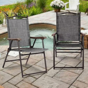 BiYeer Plastic Folding Chair Set of 2 Folding Patio Furniture Sling Back Chairs Outdoors Gray Padded Seat Camping Chair