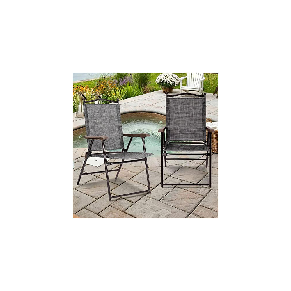 BiYeer Plastic Folding Chair Set of 2 Folding Patio Furniture Sling Back Chairs Outdoors Gray Padded Seat Camping Chair