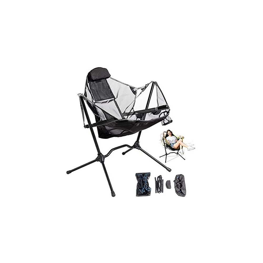 ATTDDP Camping Swing Recliner Chair,Portable Folding Backrest Rocking Chair for Outdoors Fishing Lawn Patio Beach Hiking Picn