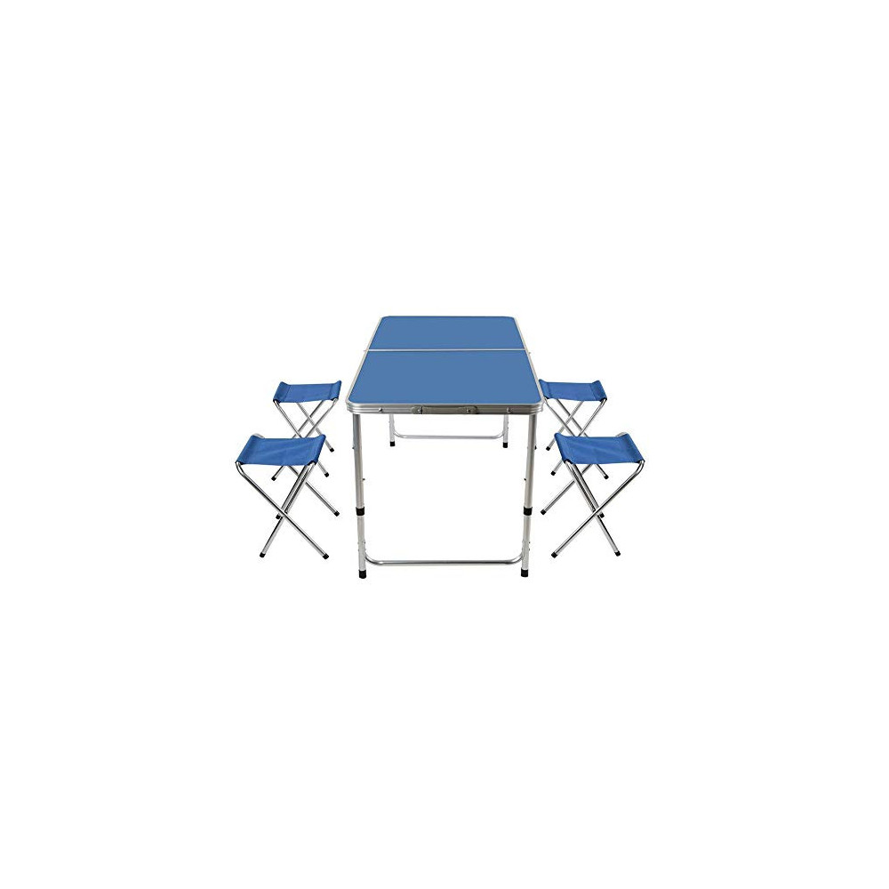 qazxsw Folding Camping Table Folding Table with 4 Chairs Set, Garden Table Portable Adjustable Height Camping Table Indoor an