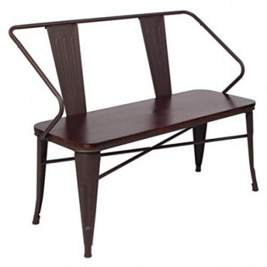 WZRY 45" Metal Bench w/Wood Seat, Industrial Vintage Mid-Century Dining Bench, Metal Backrest & Legs, for Indoor or Outdoor, 