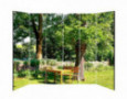 6 Panels Room Divider Screen Partition Wooden Table and Bench in The Garden Under an Old Tree Folding Privacy Screen Separato