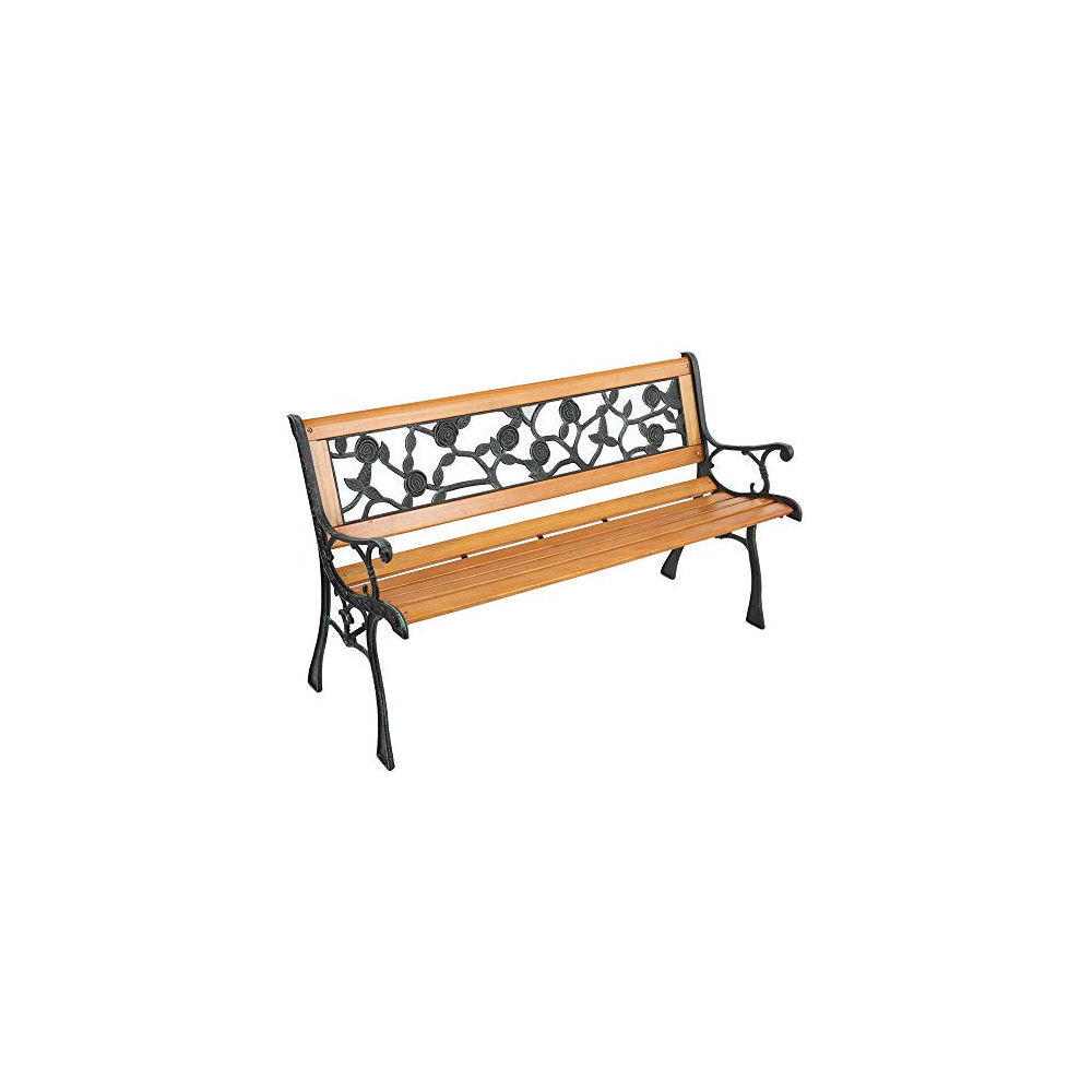 Porch Bench,49" Garden Bench Patio Porch Chair Deck Hardwood Cast Iron Love Seat Rose Style Back Practical Chair  Color : Bla