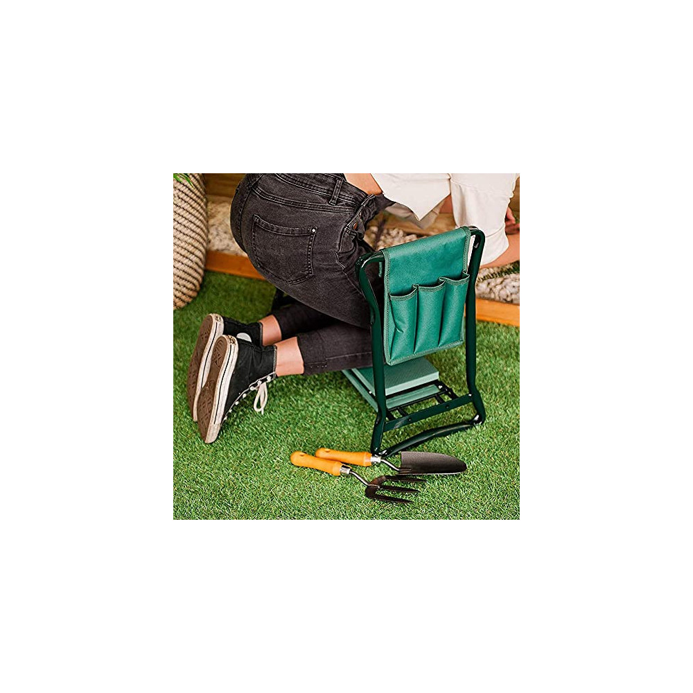 RR-YRN Garden Bench, Kneeling Garden Chair and Garden Folding Chair, 2 in 1 Garden Kneeling Chair with Handle and Tool Bag, E