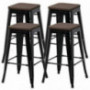 Yaheetech 26inch barstools Set of 4 Counter Height Metal Bar Stools, Indoor Outdoor Stackable Bartool Industrial with Wood Se