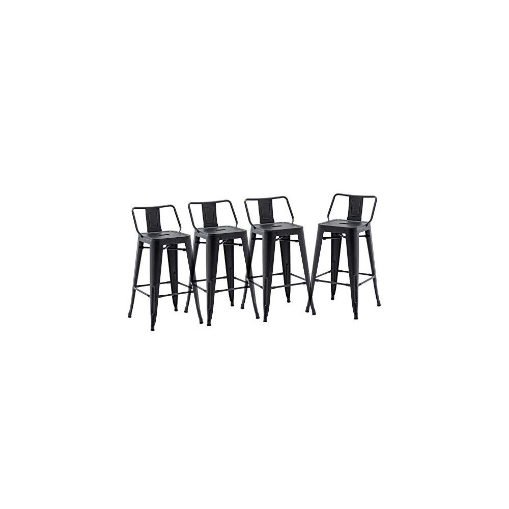 24" Low Back Metal Counter Stool Height Bar Stools [Set of 4] for Indoor/Outdoor Barstools, Matte Black