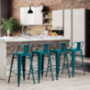 24" Metal Bar Stools Set of 4 Industrial Counter Height Stools with Backs Indoor Outdoor Barstools  24" Seat Height Low Back,