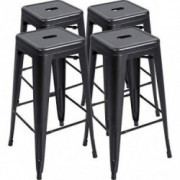 Furmax 30 Inches Metal Bar Stools High Backless Stools Indoor-Outdoor Stackable Stools Set of 4  Black 