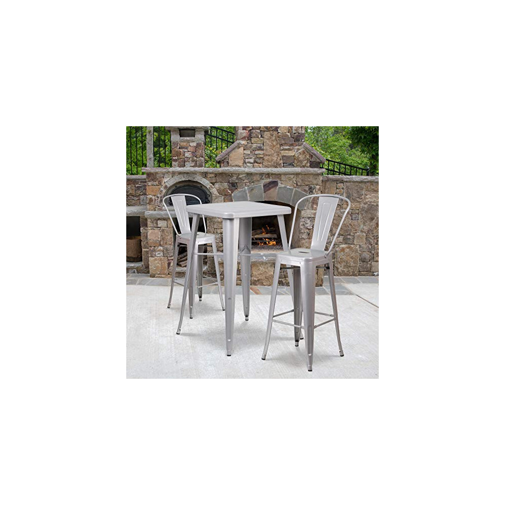Flash Furniture Commercial Grade 4 Pack 30" High Silver Metal Indoor-Outdoor Barstool with Removable Back