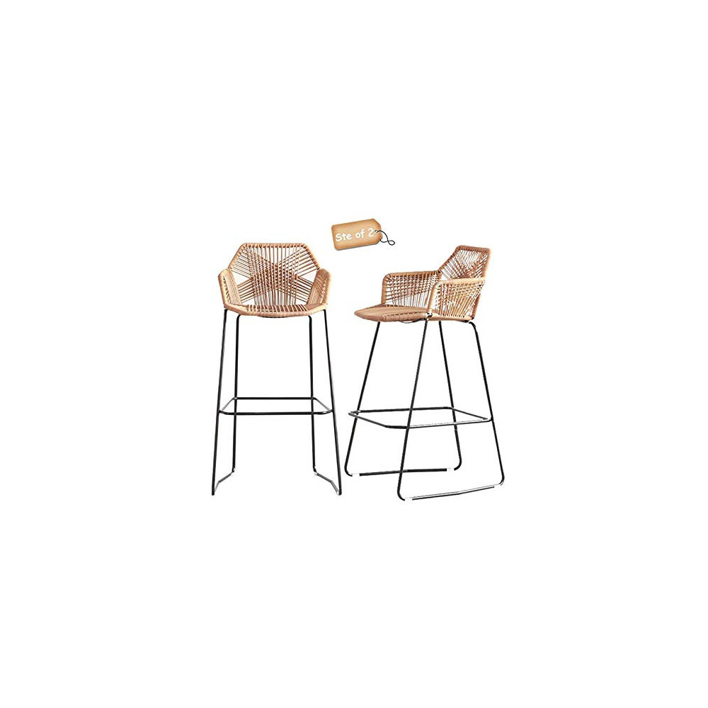 Bar Stools Set of 2 Counter Height Nordic Bar Stools Simple Style Restaurant Cafe Back High Back Stools Iron Rattan Wicker Hi