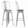 Mecor Metal Bar Stools Set of 4 w/ Removable Backrest , 30 Dining Counter Height Chairs with Wood Seat Metal Frame, Silver