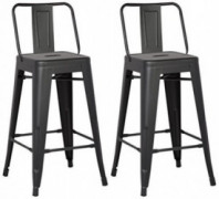 AC Pacific Modern Light Weight Industrial Metal Bucket Back Barstool, 30" Seat Height Counter Stool  Set of 2 , Matte Black F