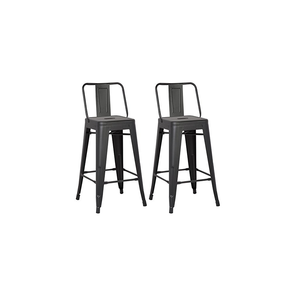 AC Pacific Modern Light Weight Industrial Metal Bucket Back Barstool, 30" Seat Height Counter Stool  Set of 2 , Matte Black F
