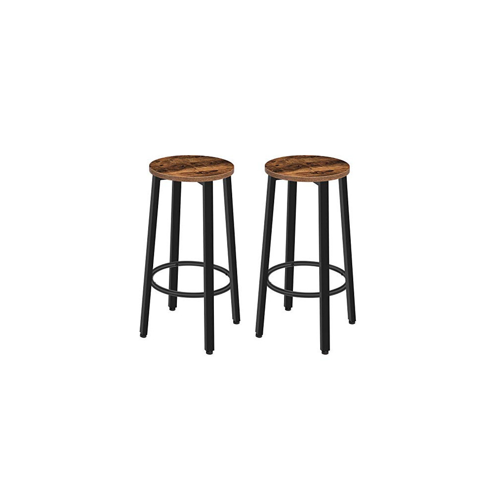 HOOBRO Bar Stools, Set of 2 Round Bar Chairs with Footrest, Black Steel Frame, Adjustable Feet, for Living Room, Dining Room,