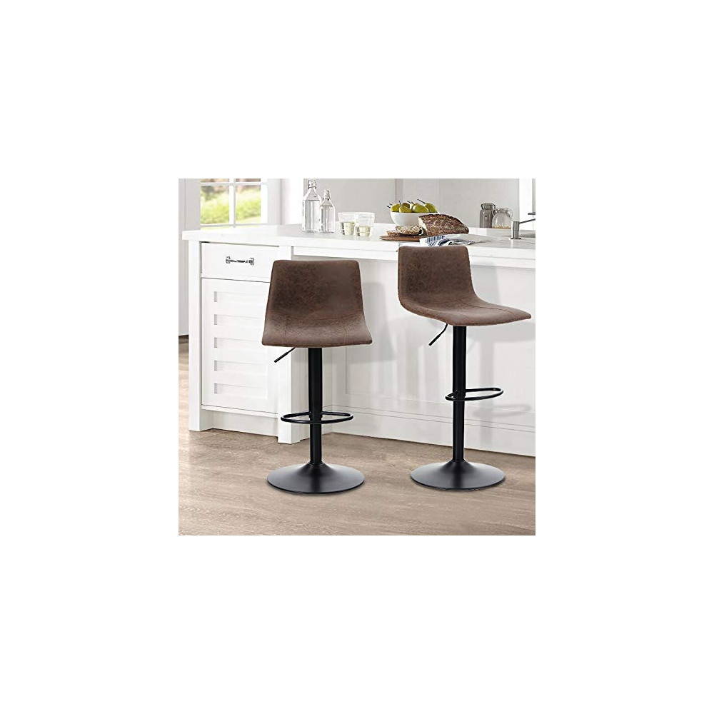 ALPHA HOME Bar Stools Counter Height Adjustable Bar Chair 360 Degree Swivel Seat Modern Square Pu Leather Kitchen Counter Sto