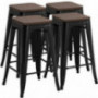 Yaheetech Metal Bar Stools 26 inch Barstools Stackable Bar Chairs Count Height Barstool w/Wood Seat for Bistro/Patio/Café/Res