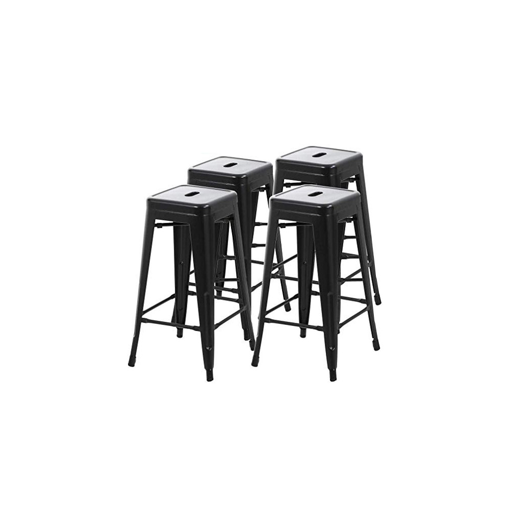 Metal Bar Stools Counter Height Indoor Outdoor Stackable Set of 4 Barstools 30" Backless Restaurant Kitchen Dining Chairs Pat