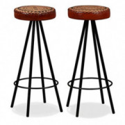 vidaXL Metal Bar Stools, 29.9 in Indoor Outdoor Bar Stools with Leather and Canvas Seat, Home Patio Kitchen Dining Stool Back