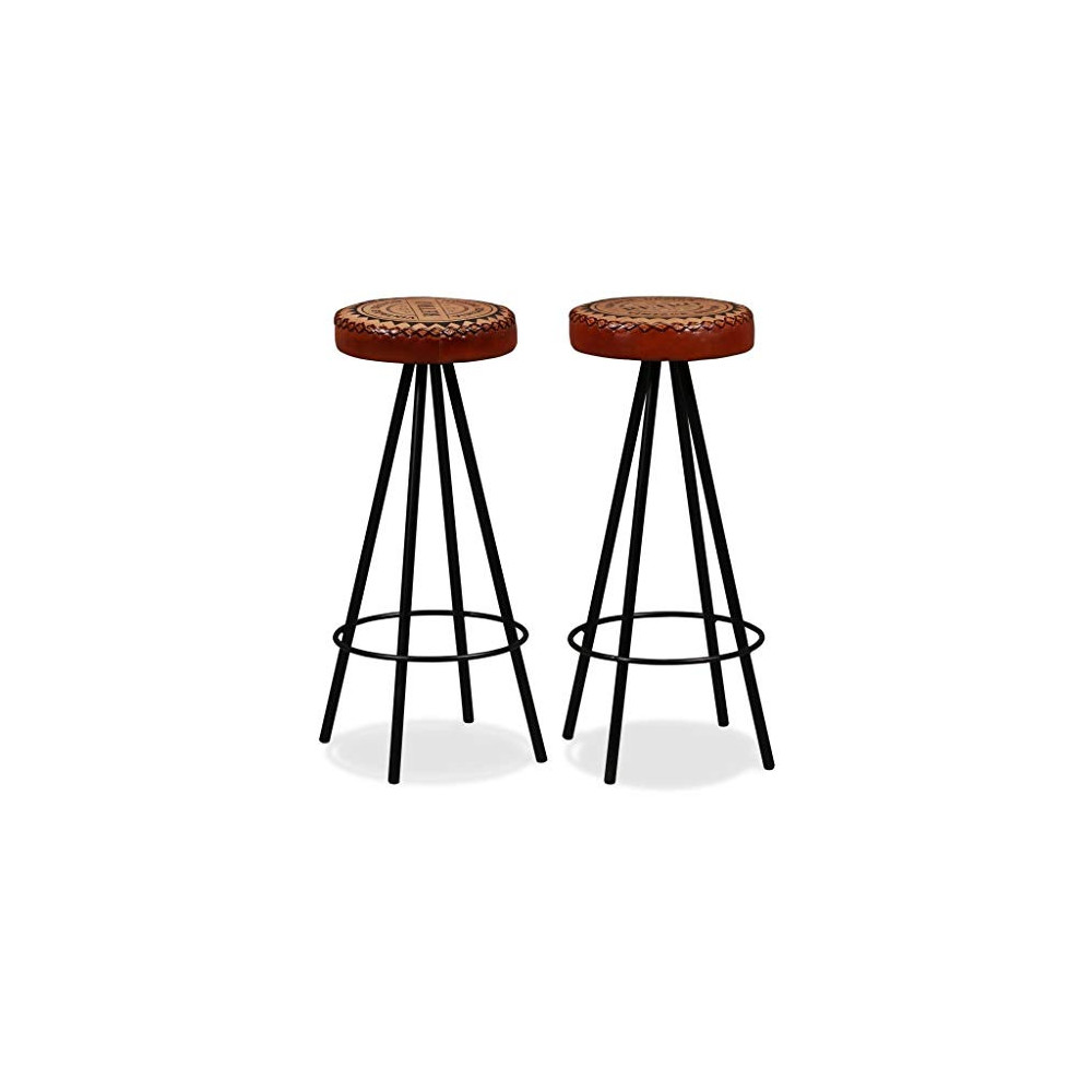 vidaXL Metal Bar Stools, 29.9 in Indoor Outdoor Bar Stools with Leather and Canvas Seat, Home Patio Kitchen Dining Stool Back