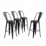 ALPHA HOME 30 High Back Bar Stools with Wood Seat, Metal Indoor-OutdoorDining Coffee Chairs Stackable 4 Industrial Kitchen 