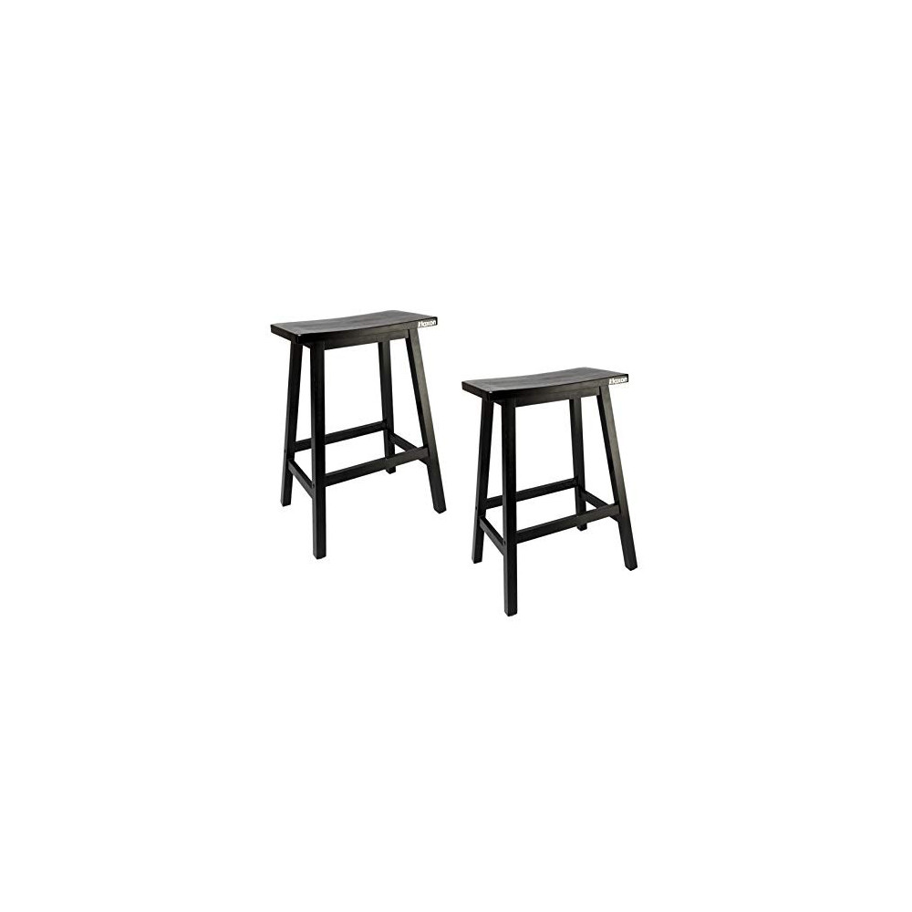 RBtoday 2pcs Pine Wood Saddle Seat Bar Stool Black - Bar Stools Counter Height Barstool - Indoor Outdoor Patio Home Kitchen D
