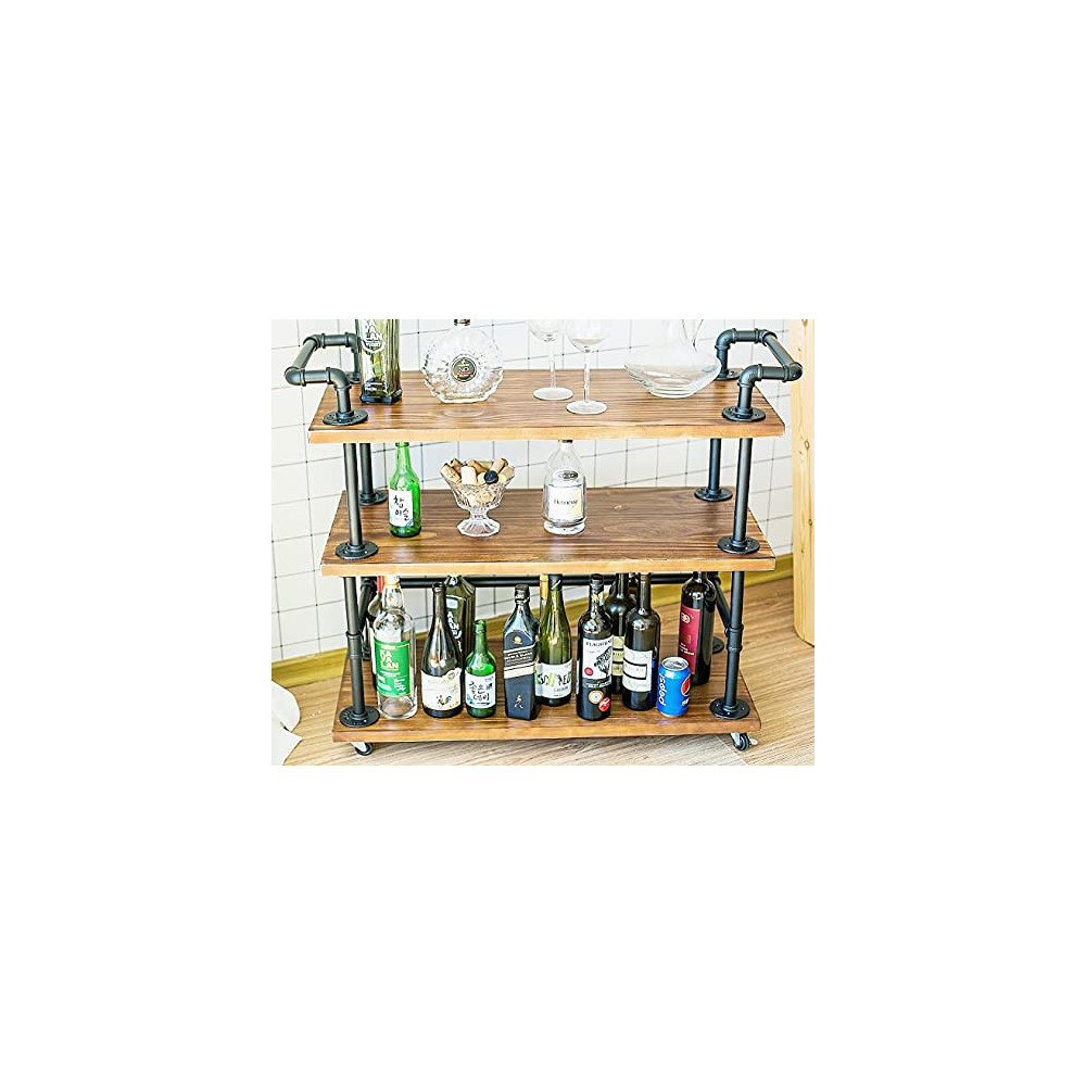 DOFURNILIM Industrial Bar Carts/Serving Carts/Kitchen Carts/Wine Rack Carts on Wheels with Storage - Industrial Rolling Carts