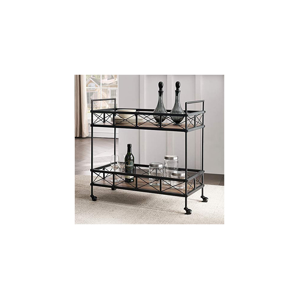 O&K FURNITURE Industrial Bar Serving Cart, Kitchen Storage Cart, 2-Tier Rectangular Rolling Bar Cart for Home Kitchen, Vintag