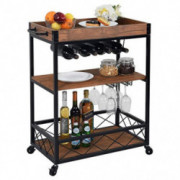 CHARAVECTOR Bar Cart Kitchen Bar&Serving Cart for Home with 3 -Tier Storage Shelves Kitchen Island Cart,Metal Wine Rack Stora