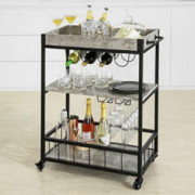 Haotian FKW56-HG Modern Design 3 Tiers Kitchen Trolley Serving Trolley with Wine Rack Metal & MDF  Grey 