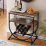 O&K FURNITURE Industrial Bar Cart on Wheels for Home, Wine Rack Cart with Glass Holder, Vintage Brown