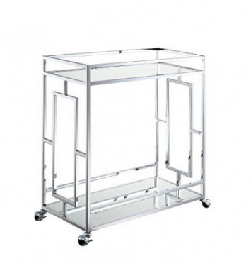 Convenience Concepts Town Square Bar Cart, Clear Glass/Mirror/Chrome