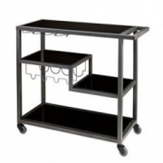 SEI Furniture Zephs Metal and Tempered Glass Locking Castor Wheels Bar Cart, 40 W x 16 D x 37.25 H, Gunmetal, Black