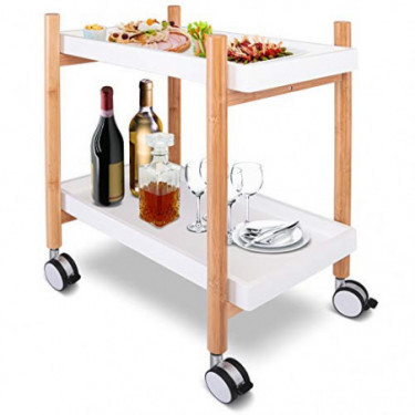 Rolling Home Bar Serving Cart - 2-Tier Mobile Kitchen Serving Trolley Carter Rolling Bar with Removable Trays and 4 Wheels - 