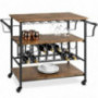 Best Choice Products 45in Industrial Wood Shelf Bar & Wine Storage Service Cart Trolley w/ 14 Bottle & 18 Glass Racks, Lockin