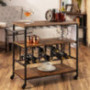 Best Choice Products 45in Industrial Wood Shelf Bar & Wine Storage Service Cart Trolley w/ 14 Bottle & 18 Glass Racks, Lockin
