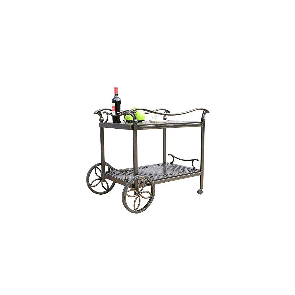 YQSHYP Double- Layer Cast Aluminum Drink Cart Indoor Outdoor Serving Cart Patio Tea Bar Cart Aluminum Furniture Two Shelves K