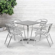 Flash Furniture 27.5 Square Aluminum Indoor-Outdoor Table Set with 4 Slat Back Chairs
