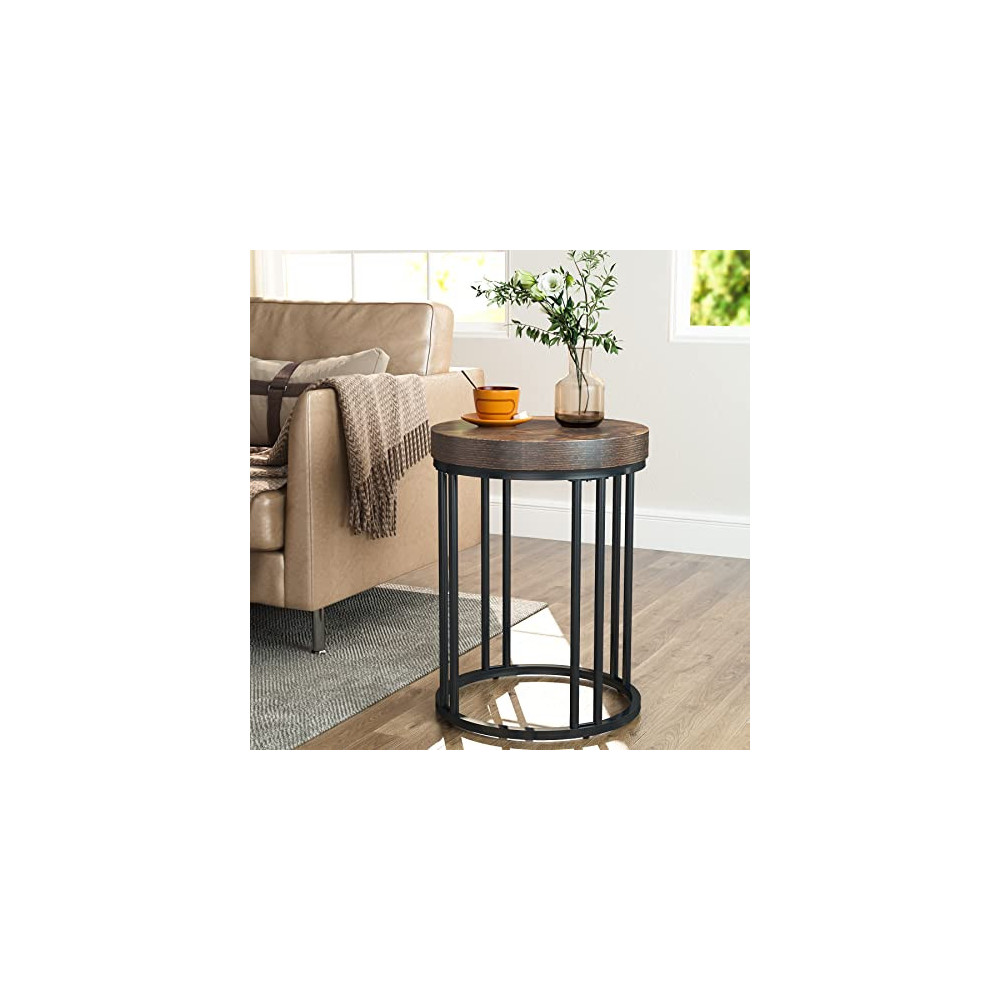 Tribesigns End Table, Round Side Table, Accent Table Patio Table Nightstand with Metal Frame and Wooden Countertop, Coffee Ta