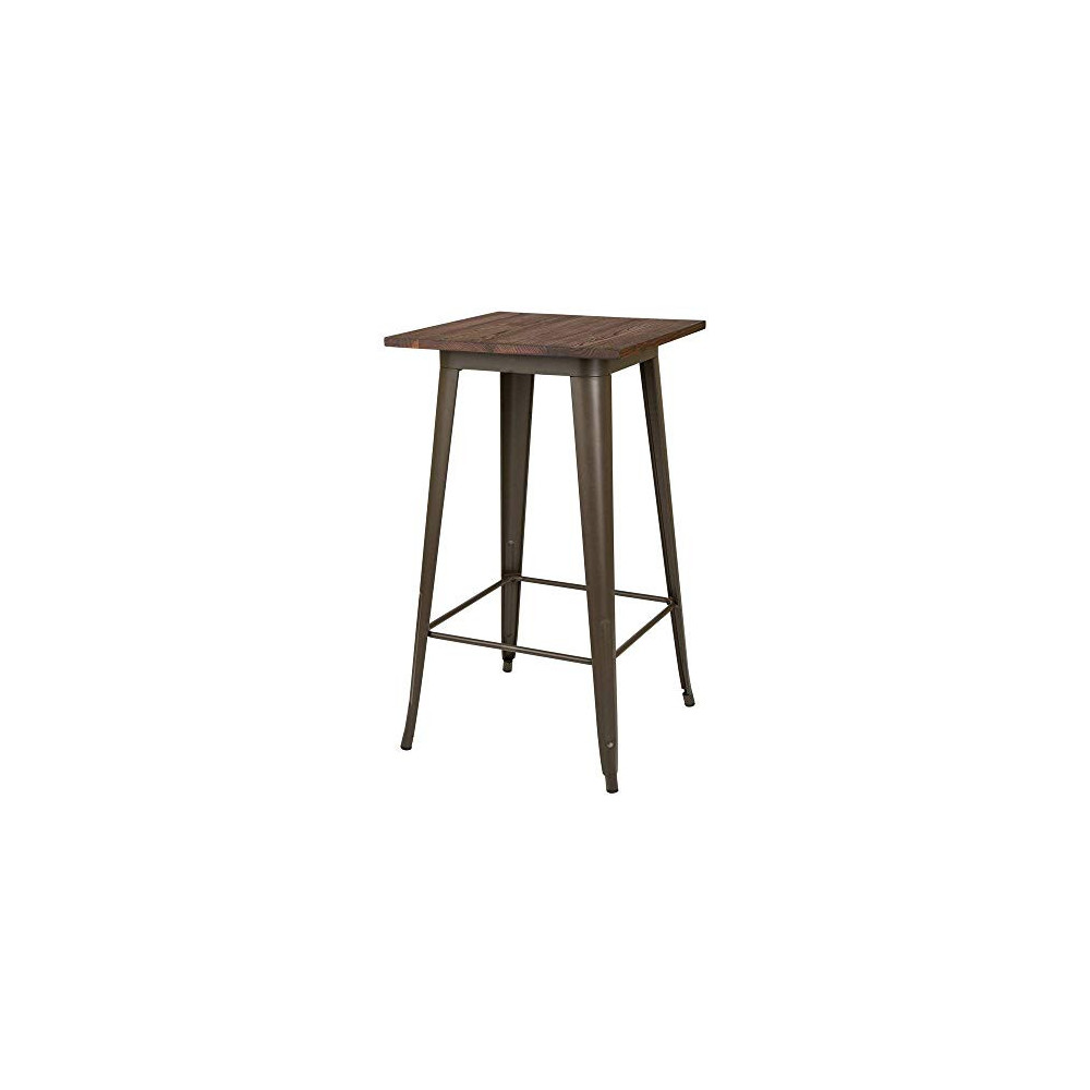 Glitzhome Modern Style Square High Heavy-Duty Metal Bar Table with Wooden Top Sturdy Frame Bistro Pub Table