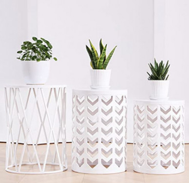 Multifunctional Nesting Round Metal Coffee End Tables, Set of 3 Modern Furniture Nightstands Decor Side Tables Plant Stand fo