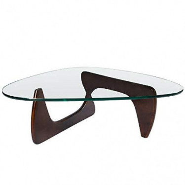 Noguchi Table Replica Triangle Glass Coffee Table with Solid Wood Base, ToMe Modern Tempered Glass Accent Table, Sofa Side Ta