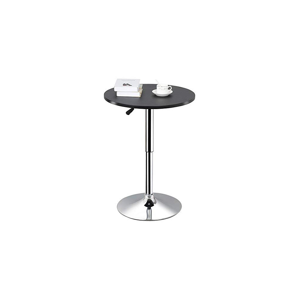 Topeakmart Adjustable Round Pub Table Counter Bar Height MDF Top Table 306° Swivel Bar Tables Tall Cocktail Tables Bistro Tab