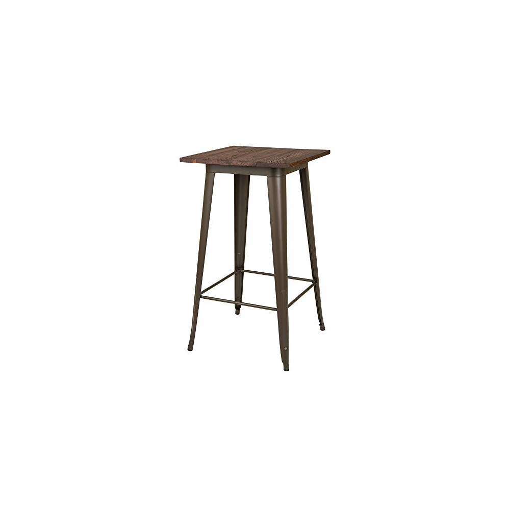 Glitzhome Rustic Square Metal Wood Bar Table Bistro Pub Dining Room Sturdy Frame Pub Tables Height 41 Inch