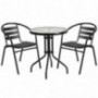 Flash Furniture 23.75 Round Glass Metal Table with 2 Black Metal Aluminum Slat Stack Chairs