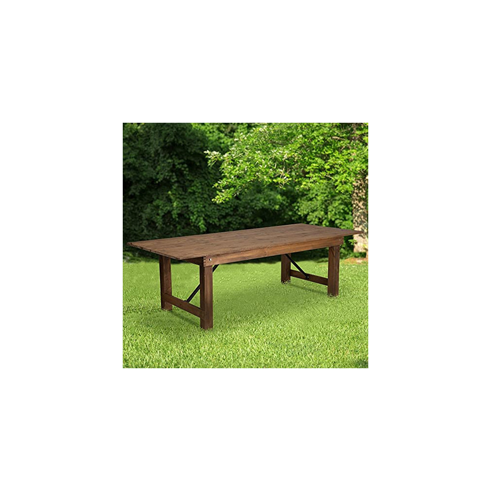 Flash Furniture HERCULES Series 8 x 40" Rectangular Antique Rustic Solid Pine Folding Farm Table