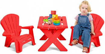 HAPPYGRILL Toddler Table Chairs Set Children Plastic Furniture Set Chair Table for Patio Garden