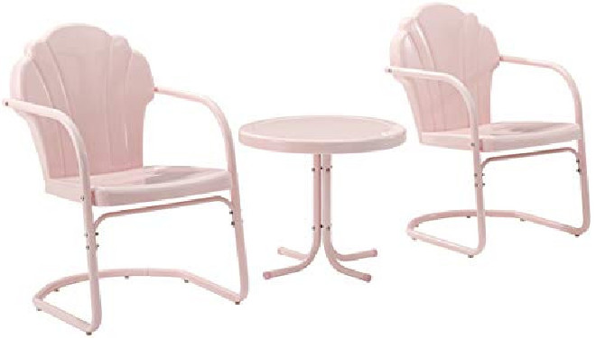 Crosley Furniture KO10011PI Tulip Retro Metal 3-Piece Seating Set  2 Chairs and Side Table , Pink