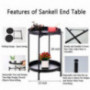 Sankell Black End Table, 2-Tier Metal Round Side Table with Removable Tray, Folding Small Accent Table/Nightstand, Anti-Rust 